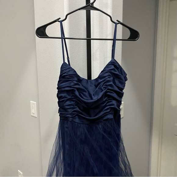 Hutch Toni Barre Sleeveless Tulle Maxi Dress Navy Blue Satin Gown Balletcore 2 - Picture 4 of 10